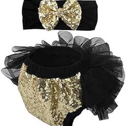 HIBA Diaper Cover Skirt with Sequence Pant Frill Style for Baby Girl fit and Flare Skirt with Bow Hairband Sitara-image-2