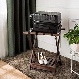 Wooden Luggage Rack with Shelf for Shoes, Accessories, Strong Bearing Sturdy Storage Free Space Wood Suitcase Rack Sheesham Wood Luggage Stand for Bedroom Hotel Guest Room with Solid Leg Quality A33-image-90