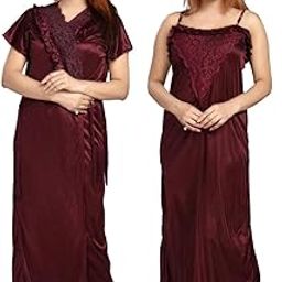 ankona Women's Satin Plain/Solid Nightwear Set Pack of 2-picture-37