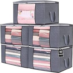THMINS 5 Pack 60×40cm Large Storage Bags, 90L Clothes Storage Bins Foldable Closet Organizers Storage Containers with Durable Handles Thick Fabric for Blanket Comforter Clothing Bedding ……-image-42