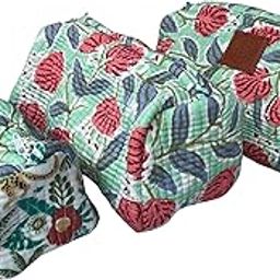 EKTA Leor Set of 3 Quilted Cotton Travel Pouches – Floral Print Toiletry & Makeup Organizer Bags (Small, Medium, Large)-image-73