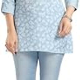 Women's 3/4th Sleeve Viscose Blend Tunic Short Top (Blue, Size: M)-PID41881-image-71