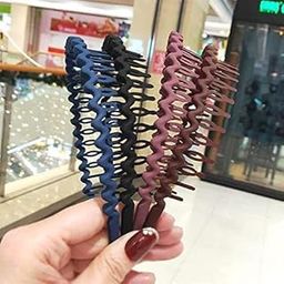 H-Style Store 6 PCS Fashion Plastic Elastic Hair Bands Wavy Hair Comb Black Brown Headband Teeth Comb Shine Hairband Hoop Matte Hairbands Hair Accessory.-4