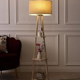 Decorify Floor Lamp in Solid Wood & Natural Wood with Shelf Shade for Living Room,Bedrooms, Colours (Beidge)-17