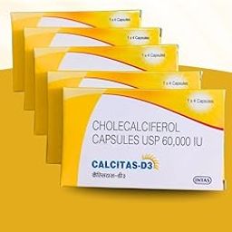 Calcitas D3 Capsule | Cholecalciferol 60000 IU Vitamin D3 Capsules | Pack of 5 (5 Strips x 4 Capsules = 20 Capsules) | For Bone Strength & Immunity Support-image-33