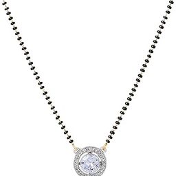 Gold & Rhodium Plated Timeless Circular Pendant Mangalsutra Chain with Black Beads & White Crystals for Women-1