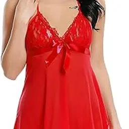 klovvy Women Babydoll Lingerie Set for Honeymoon Night with Thongs Panty/Bridals Nightwear Above Knee Baby Doll Wedding Nighty Set in Special Occassion-picture-26