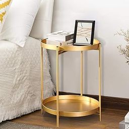 NEON CRAFTS End Table,Folding Metal Side Table Coffee Table Sofa Side Table for Living Room Bedroom Balcony and Office (Colour-Golden-2)-image-78