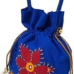 SriShopify Women’s Potli Banjara Traditional Batwa, Cotton handmade Aplic Pouch(Small, Mirror, Beads and Thread Work Handcraft Purse, Blue)-image-54