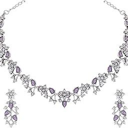 Women's Oxidised Silver-Plated Artificial Stone Studded Necklace Jewellery Set With 1 Pair Of Earring(AB_BJ Special-SLR-Lavender)-image-65