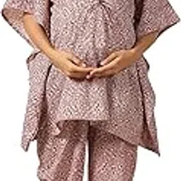 ikk kudi by seerat Jaipuri 100% Cotton Maternity Nursing and Feeding Kaftan Night Suit | Center Nursing Zipper | Pre and Post Pregnancy | Color - Burgundy Jal-picture-33