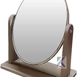 KALSUTANSHI ® Wooden Tabletop Makeup Mirror - Vanity Table Stand Swivel Bamboo for Bedroom Bathroom Desk - 360 Degree Rotatable Cosmetic (Oval)-image-76