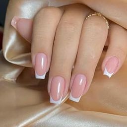 FWS Artificial fake Press On Nails Art Set (Set Of 20) Reusable Nails Extension,BridalNails,Stick-On Nails,Manicure Art Set, AcrylicNails,False Nails,DesignerNails | Nail Glue, Nail file, cuticle pusher, cleaning wipe | Glossy Nude,White French Shape Medium Ballerina-image-68