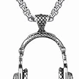 m men style Metal Silver Plated Biker DJ Music Lover Headphone Long Chain Hip Hop Jewelry Rock Headset Necklace Male Gift Pendant Necklace Chain Gift For Men Boys-picture-46