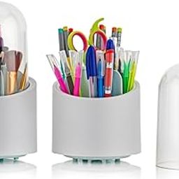 Arto 360°Rotating Dust-Proof 7 Compartment Multifunctional Organizer with Lid for Vanity, Home, Office, Study Table, Dressing Table Makeup Brush Holder, Stationary, Pen Storage Box Stand (Multicolor)-41