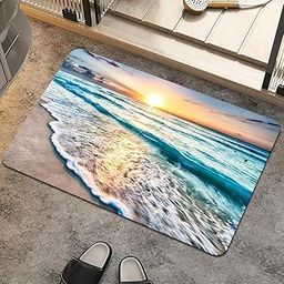 Wazdorf 3D Bathroom Mat - Non Slip Water Absorbent Square Bathroom Shower Mat Thin Bathroom Easy Care Shower Rugs, Perfect for Home Office & Kitchen, Bathroom Decor 60 * 40 CM (Beach)-image-59