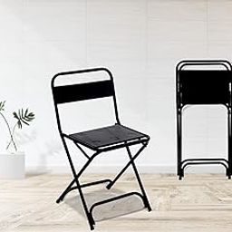 LUXURIN Foldable Chair With Comfortable Seat And Backrest Support Metal Chair For Indoor And Outdoor Usage Restaurant, Garden, Living Room, Balcony. (Metal Seat), Black-1