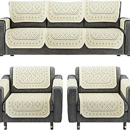 Kuber Industries Soft Net Cotton Sofa Cover 5 Seater Set with Arms for Living Room | Sofa Protector Cover for Home Decor | Protection | Galaxy 4 Way Design - Cream-image-75