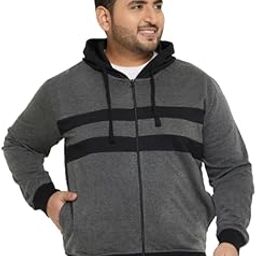 Men's Grey Full Sleeve Striper Hooded Plus Size Sweatshirt-image-57