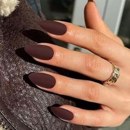 Set Of 14Pc, Matte Dark Brown Long Almond Shaped Press-on Nails With Free Glue Kit-7