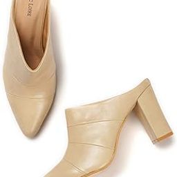 Women's Leather Slip on Mules; Block Heel Casual and Formal Footwear-image-92