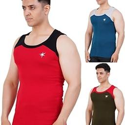 Men's Cotton Gym Vest | Pack of 3 | 100% Combed Cotton | Rib Sleeveless Stretchable Vests for Workout-picture-5