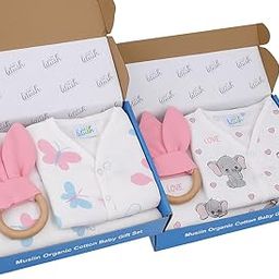 Litilish Baby Gift Set for Newborn Twins – Unisex Clothing Hamper with Butterfly & Elephant Prints Combo Pack of 2 Gift Boxes-17