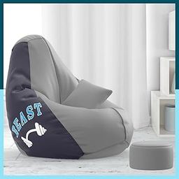 Biggie Bean Faux Leather Bag with Beans Filled 4XL Bean Bag with Free Cushion and Footrest - Official : Normandy Nestle Combo (Matching Color : Printed, Beast - Light-Grey Black)-8