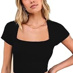 Square Neck Cotton Rib Short Sleeves Crop Top-image-93