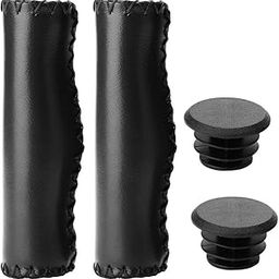 VGEBY1 Bike Handle Bar End Grips, Bicycle Handlebar Grips Hand-Stitched PU Cycling Grips Accessory with Plug(Black)-image-7