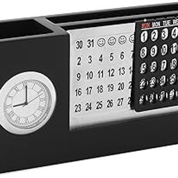 ZAHEPA Wooden Desk Organizer with Perpetual Calendar & Clock, Pen Stand, Mobile Stand, and Visiting Card Holder for Office Table & Home Use (Black)-image-98