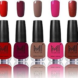 MI Fashion Nail Polish at Combo of 5 Pcs - Vampire Red, Deep Red, Dark Nude,Passion pink and Reddish bronze-image-89