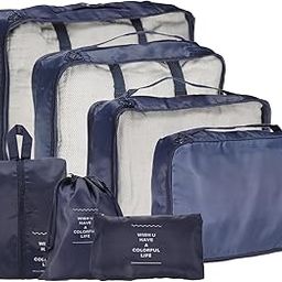 MAHNTMART Nylon 7 Pcs Travel Organizer Pouch Packing Cubes For Travel Clothes Space Savers Bags Cosmetics/Underwear/Socks/Shoes Toiletry Organiser Pouch (Dark Blue)-25
