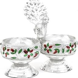Arya Silver Plated JODKAMAL Peacock Meena Puja Samagri Kit for Daily Worship, Diwali, Navratri & Gifting, Decorative,Temple-image-95