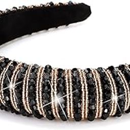 Stylish Full Crystal Luxury Hairbands | Fancy Shiny Bling Diamond Sparkle Crystal Beaded Headband | Hand-Woven Black White Pink Padded Rhinestones Hair Accessories-image-69