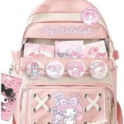 Kawaii School Backpack Cinnamoroll Backpack for Girls Book Bag DIY Casual with Clear Zipper Pouch,Includes Cinnamoroll Badges,Post Card Card Holder Keychain-picture-22