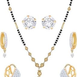 Gold Plated Jewellery Mangalsutra Pendant Necklace with Chain Earrings for Girls & Women-16