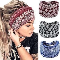 Women's Wide Bandana Headband Elastic Floral Print Non-slip Headband Elastic Bandana Headband, 3 Color Set-52