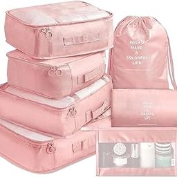 7 in 1 Travel Organizer Bag Set for Luggage – Pink Waterproof Packing Cubes with Shoe Bag, Toiletry Pouch, Laundry Bag – Lightweight Suitcase Organizers for Women & Girls (Pink)-image-47