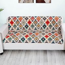 FABANE Velvet Printed Sofa Seat Cover For 3 Seater With Heavy Antiskid Backing & Easily Machine Washable Sofa Seat Runner For Couch Or Home Living Area - (27 X 72 Inches -2 Piece) Multicolor-picture-11
