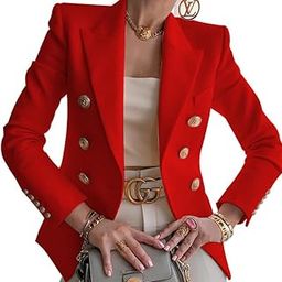 Formal Long Sleeves Blazer Workwear Coat Office Casual Jacket for Women Red-picture-22