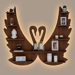 Furneza Wooden Bookshelf, Wall Shelve Swan Shape Design, Decorative Storage-29