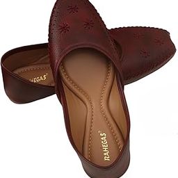 RAHEGAS Women's Handmade Leather Punjabi Jutti | Traditional Rajasthani Mojari with Flat Sole | Comfortable Ethnic Footwear for Casual | Wedding, Bridal-image-49