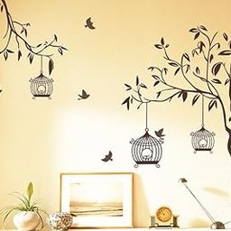 Decals Design 'Tree with Birds and Cages' Wall Sticker (PVC Vinyl, 30 cm x 90 cm, Brown)-image-25