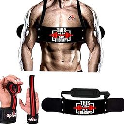 Aprodo Gym Fitness Combo (Arm Blaster with Red Weight Lifting Strap) (This is My Therapy & Red WLS)-30