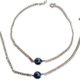 Pure Silver 925 Adjustable Evil Eye Ball Anklet Payal With Nazariya For Women Girls with original Certified Set Of 2 (22 cm with 5 extended hook) (8.2gm)-image-68
