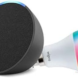 Echo Pop (Black) Smart Home combo with Wipro 9W LED Smart Color Bulb-1