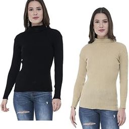 IndiWeaves Womens Solid Wool Warm Full Sleeves High Neck/Inner/Skivvy for Winter (Pack of 2) Beige::Black-image-48