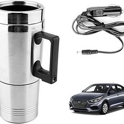 Oshotto 12V Electric Car Kettle Stainless Steel For Hot Water Tea Coffee Milk Heating Cup/Mug for Travelling Trip Hyundai Accent (300ml) - Silver-image-85