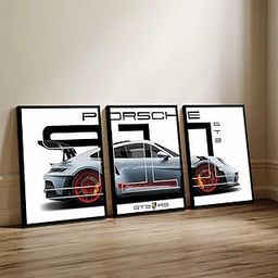 kotart Big Porche Car Framed Posters Gift Items for Boys Room Wall Decoration Bedroom Living Room Office Studio Décor | Car Poster Frame for Wall Décor Set Of 3 Size (10 X 13 inch)-image-18